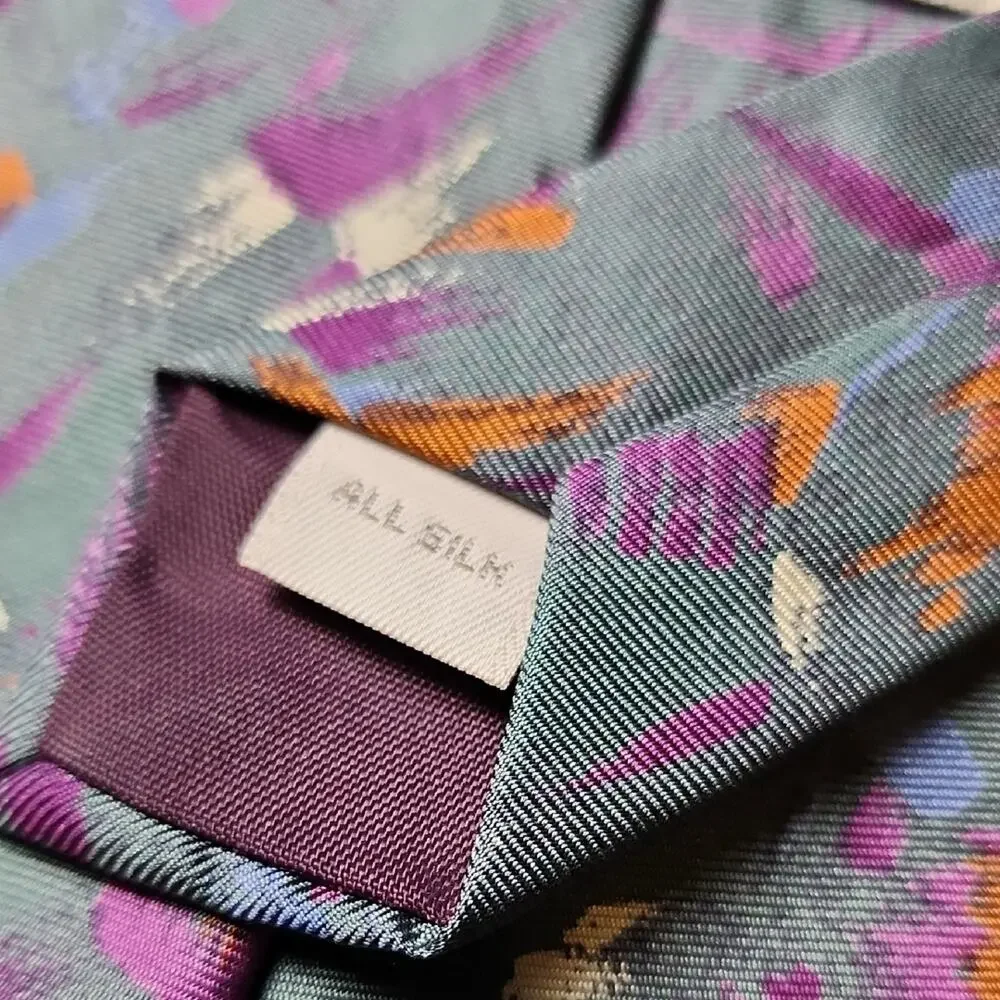 PIERRE CARDIN | Abstract Silk‎ Necktie Teal Purple Vintage 90s Art Tie | 57